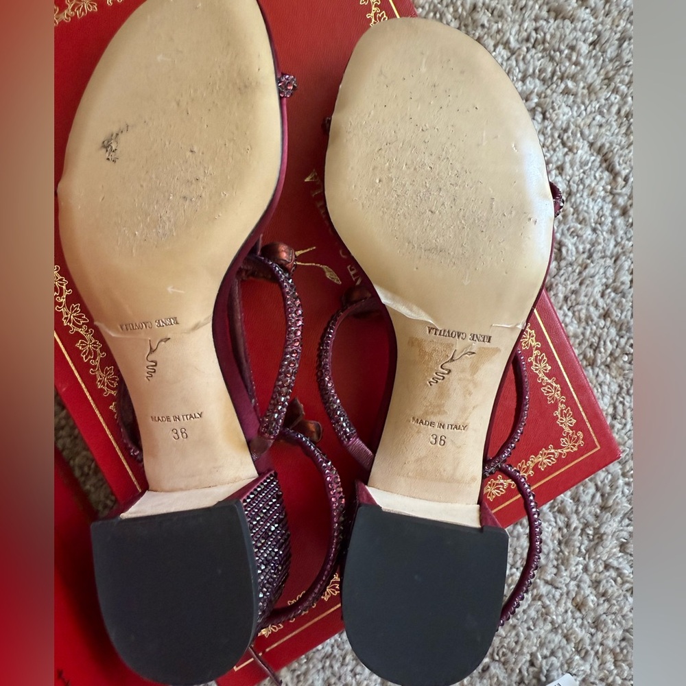 Rene Caovilla Maroon Swarovski Crystal 'Caterina' Block Heel Sandals 36 - Picture 9 of 9